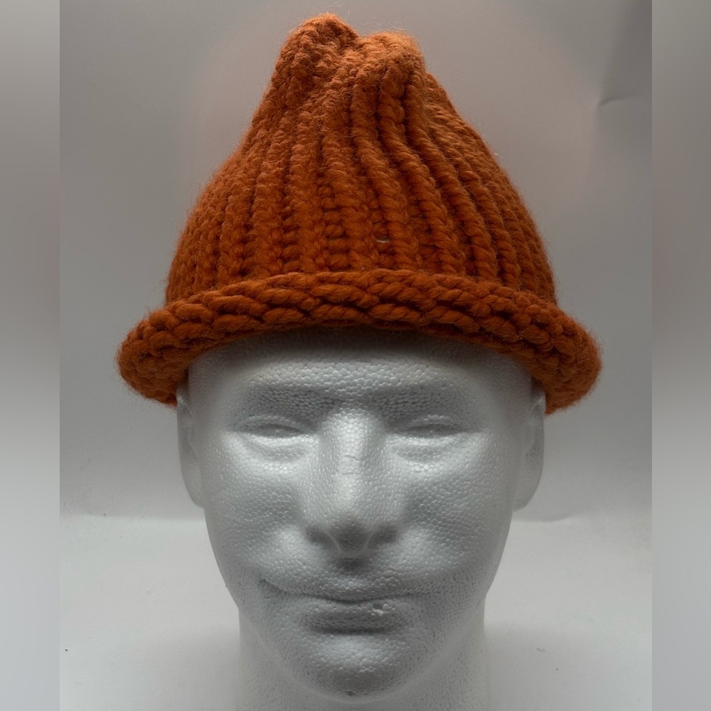 Rustic Orange Copper Japanese Horn FishermanKnit Beanie Hat